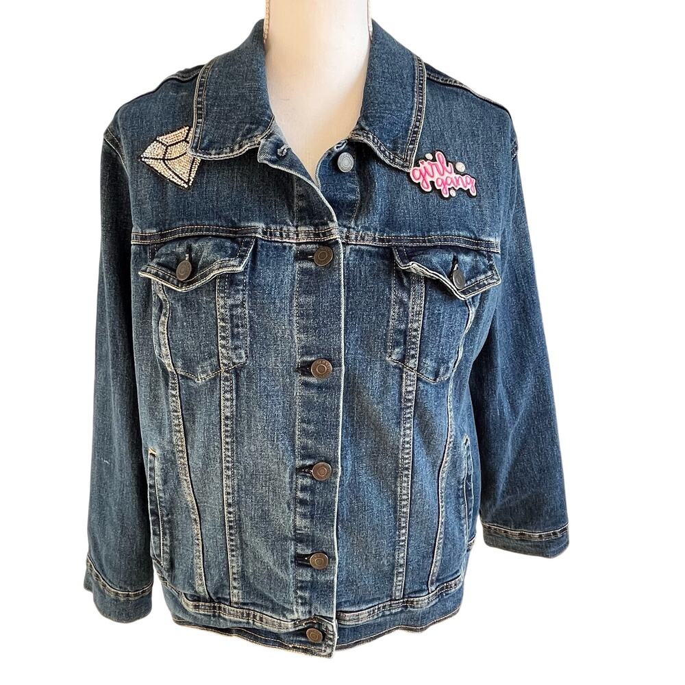 Old Navy Jean Jacket Custom Embellished Size XXL Heavy Beading Applique